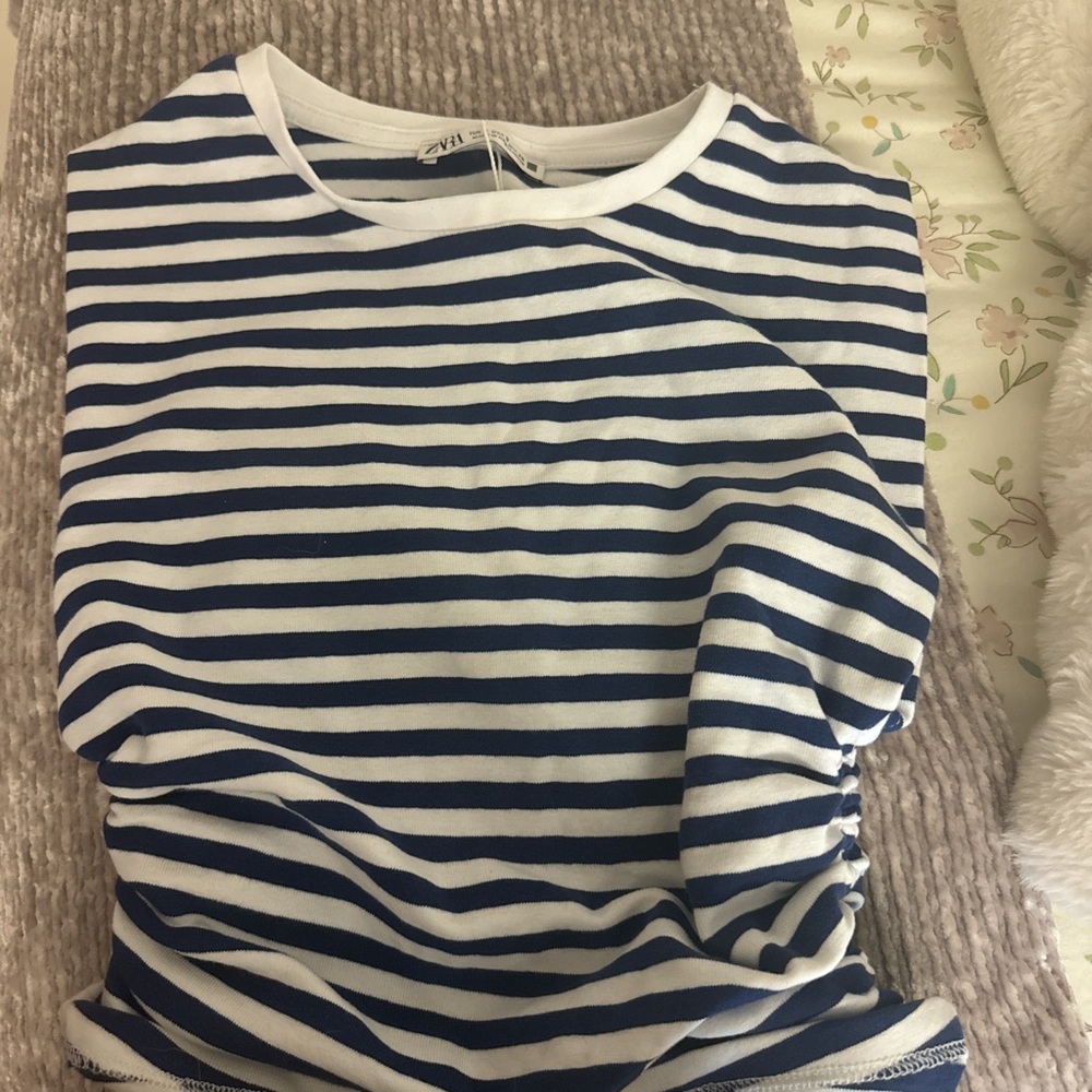 Zara Navy and White Striped Top